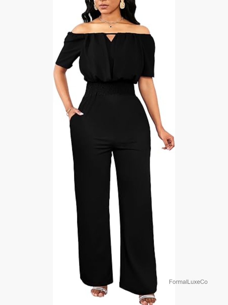 Elegant Off Shoulder Jumpsuit Long Straight Pants Party